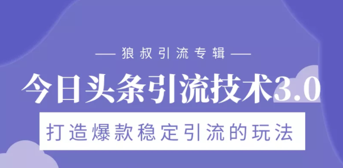 狼叔今日头条引流技术3.0，打造爆款稳定引流的玩法，VLOG引流技术-温暖资源库