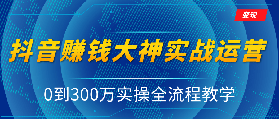 抖音赚钱大神实战运营教程，0到300万实操全流程教学，抖音独家变现模式-温暖资源库