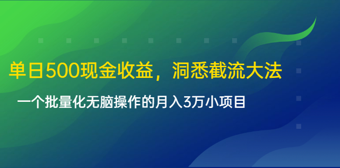 单日500现金收益，洞悉截流大法，一个批量化无脑操作的月入3万小项目-温暖资源库