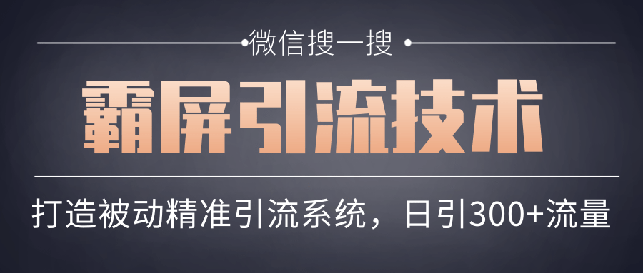 微信搜一搜霸屏引流技术，打造被动精准引流系统，轻松日引300+流量-温暖资源库