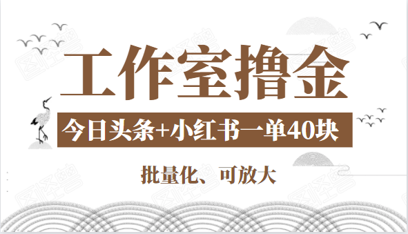 工作室撸金二件套：撸今日头条原创收益+小红书一单利润40块项目-温暖资源库