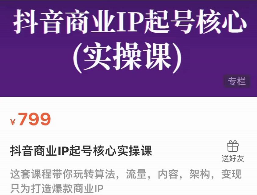 抖音商业IP起号核心实操课，带你玩转算法，流量，内容，架构，变现-温暖资源库