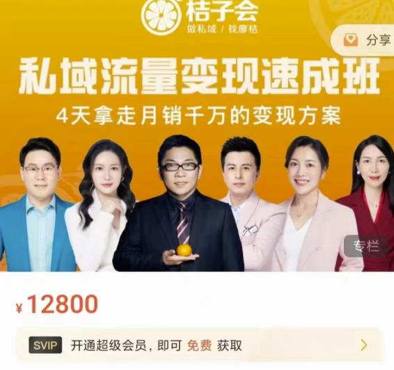 桔子会·私域流量变现速成班，4天拿走月销千万的变现方案 价值12800元-温暖资源库