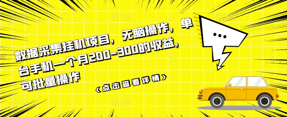 数据采集挂机项目，无脑操作，单台手机一个月200-300的收益，可批量操作-温暖资源库