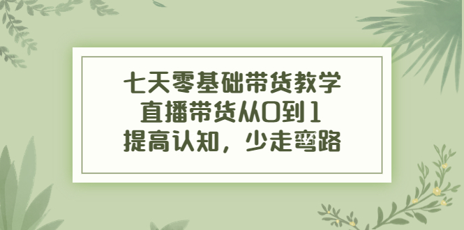 七天零基础带货教学，直播带货从0到1，提高认知，少走弯路-温暖资源库