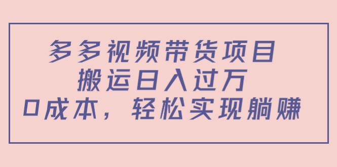 多多视频带货项目，搬运日入过万，0成本，轻松实现躺赚（教程+软件）-温暖资源库