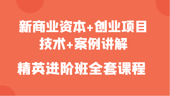 新商业资本+创业项目，技术+案例讲解，精英进阶班全套课程-温暖资源库