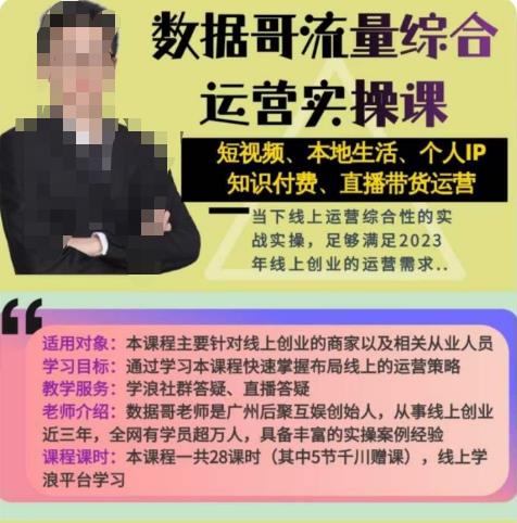 数据哥流量综合运营实操课：短视频、本地生活、个人IP知识付费、直播带货运营-温暖资源库