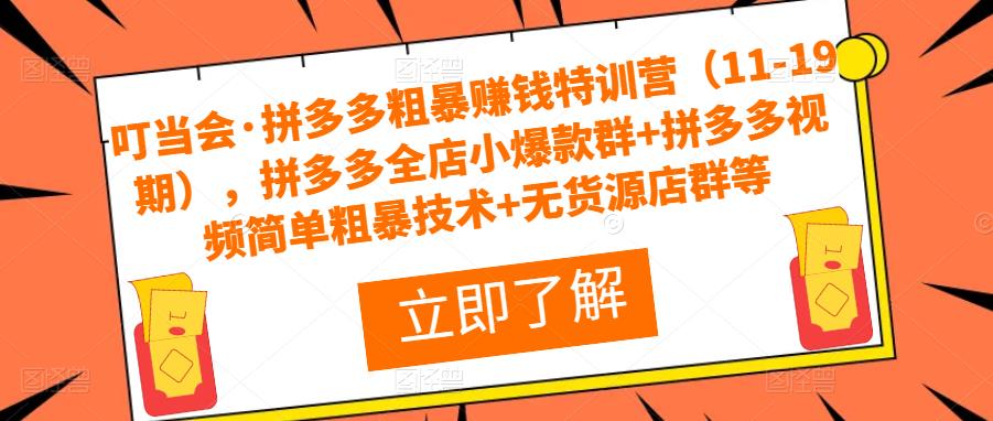 叮当会·拼多多粗暴赚钱特训营（11-19期），拼多多全店小爆款群+拼多多视频简单粗暴技术+无货源店群等-温暖资源库