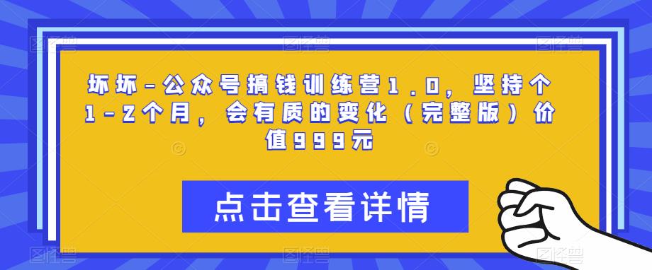 坏坏-公众号搞钱训练营1.0，坚持个1-2个月，会有质的变化（完整版）价值999元-温暖资源库