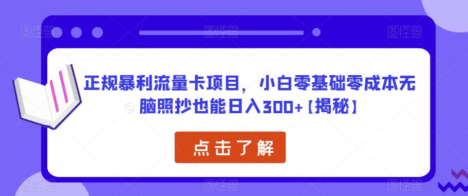 正规暴利流量卡项目，小白零基础零成本无脑照抄也能日入300+【揭秘】-温暖资源库