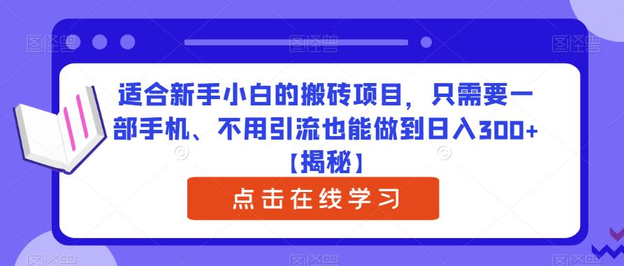 适合新手小白的搬砖项目，只需要一部手机、不用引流也能做到日入300+【揭秘】-温暖资源库