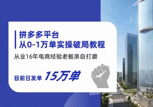 拼多多从0-1万单实操破局教程，从业16年电商经验打磨，目前日发单15万单-温暖资源库