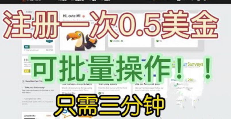 国外项目注册一次0.5美金，只需三分钟无脑操作，可批量同时放大操作，小白工作室福利【揭秘】-温暖资源库