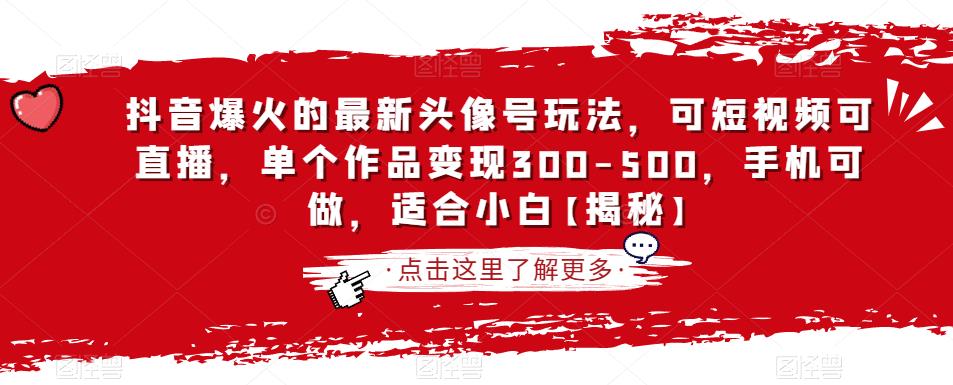 抖音爆火的最新头像号玩法，可短视频可直播，单个作品变现300-500，手机可做，适合小白【揭秘】-温暖资源库
