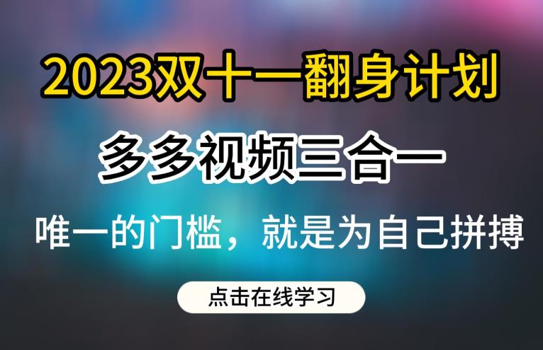 2023双十一翻身计划，多多视频带货三合一玩法教程【揭秘】-温暖资源库