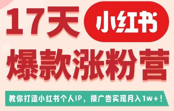 17天小红书爆款涨粉营（广告变现方向），教你打造小红书博主IP、接广告变现的-温暖资源库
