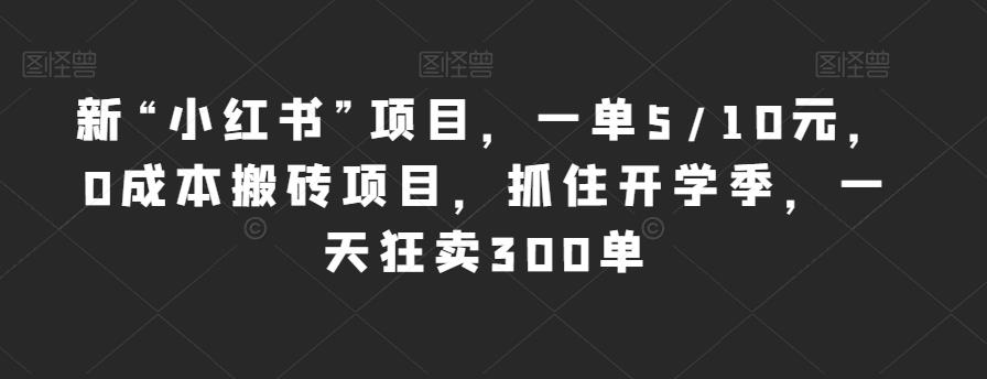 新“小红书”项目，一单5/10元，0成本搬砖项目，抓住开学季，一天狂卖300单【揭秘】-温暖资源库