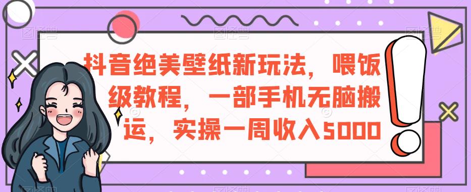 抖音绝美壁纸新玩法，喂饭级教程，一部手机无脑搬运，实操一周收入5000【揭秘】-温暖资源库