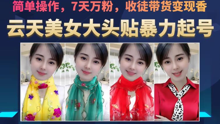 云天美女大头贴暴力起号教学，简单操作，7天万粉，收徒带货变现香-温暖资源库