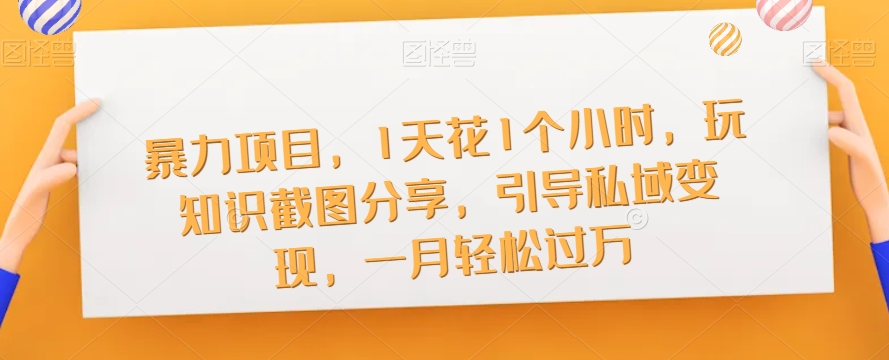 暴力项目，1天花1个小时，玩知识截图分享，引导私域变现，一月轻松过万【截图】-温暖资源库