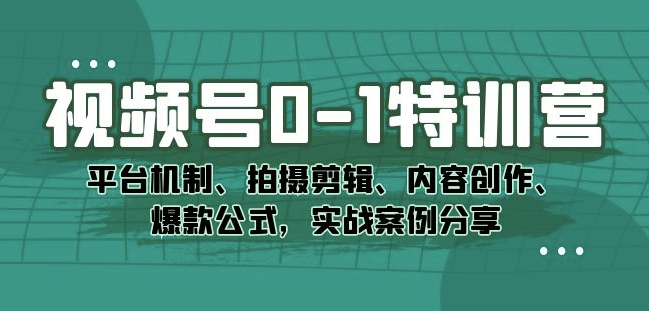 视频号0-1特训营：平台机制、拍摄剪辑、内容创作、爆款公式，实战案例分享-温暖资源库