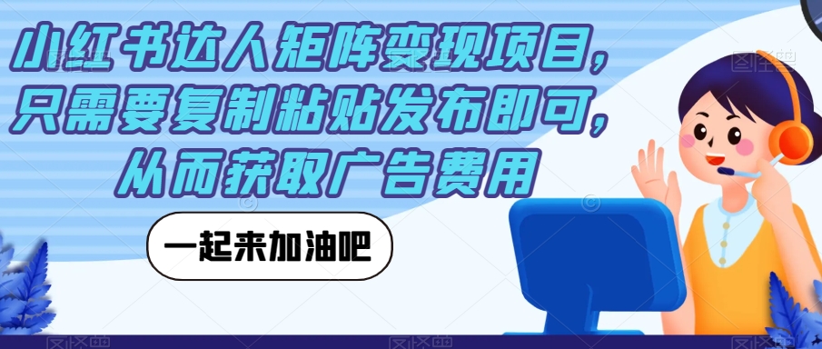 小红书达人矩阵变现项目，只需要复制粘贴发布即可，从而获取广告费用-温暖资源库