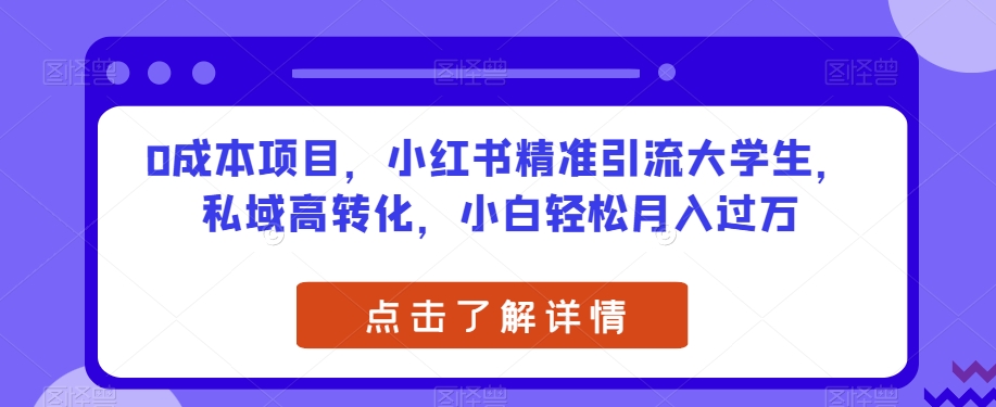 0成本项目，小红书精准引流大学生，私域高转化，小白轻松月入过万【揭秘】-温暖资源库