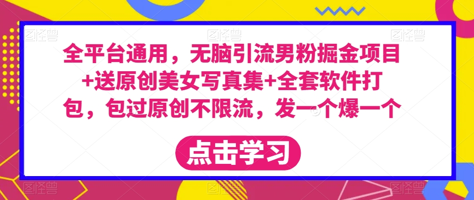 全平台通用，无脑引流男粉掘金项目+送原创美女写真集+全套软件打包，包过原创不限流，发一个爆一个【揭秘】-温暖资源库