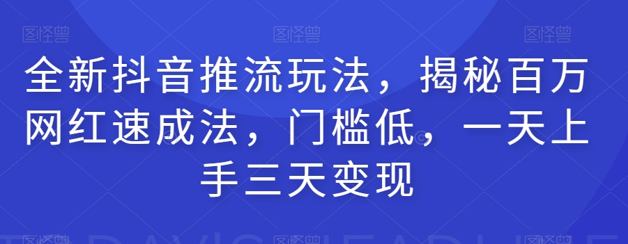 全新抖音推流玩法，揭秘百万网红速成法，门槛低，一天上手三天变现-温暖资源库