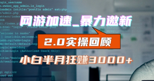 网游加速邀新，狂吃提成，适合小白，首月破千（v2.0版教程）【揭秘】-温暖资源库