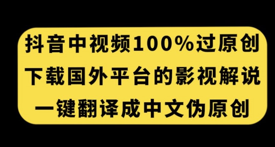 抖音中视频百分百过原创，下载国外平台的电影解说，一键翻译成中文获取收益-温暖资源库
