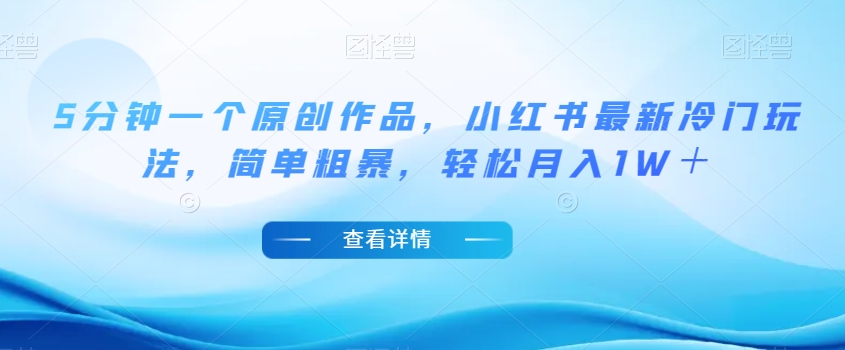5分钟一个原创作品，小红书最新冷门玩法，简单粗暴，轻松月入1W＋【揭秘】-温暖资源库