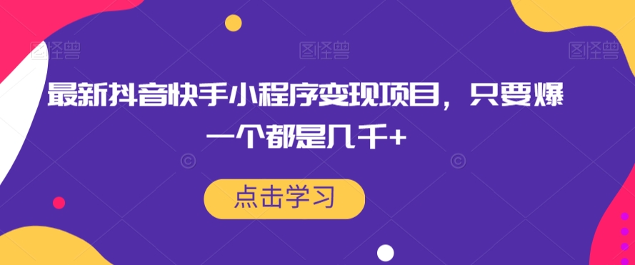 最新抖音快手小程序变现项目，只要爆一个都是几千+-温暖资源库