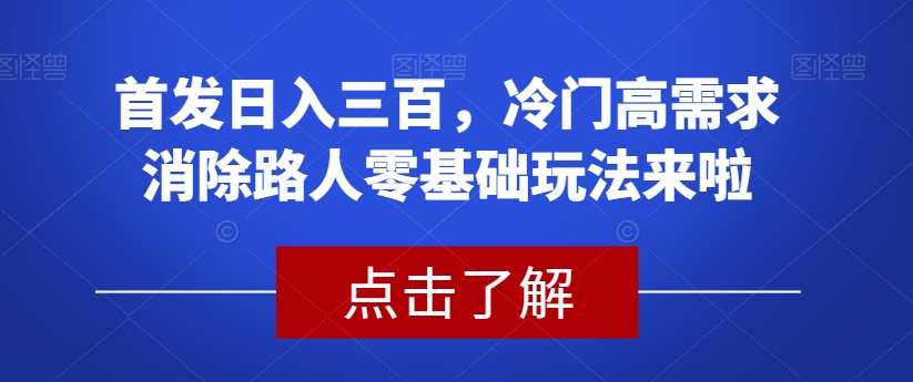 首发日入三百，冷门高需求消除路人零基础玩法来啦【揭秘】-温暖资源库