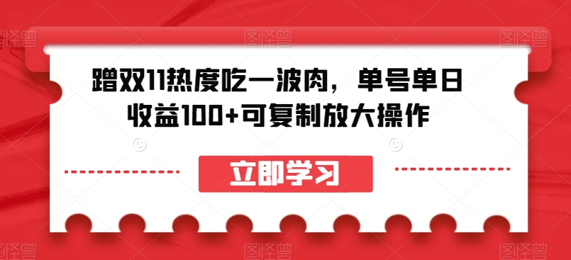 蹭双11热度吃一波肉，单号单日收益100+可复制放大操作【揭秘】-温暖资源库