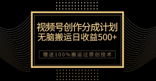 最新视频号创作分成计划，无脑搬运一天收益500+，100%搬运过原创技巧【揭秘】-温暖资源库