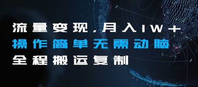 流量变现，月入1W+操作简单无需动脑全程搬运复制【揭秘】-温暖资源库
