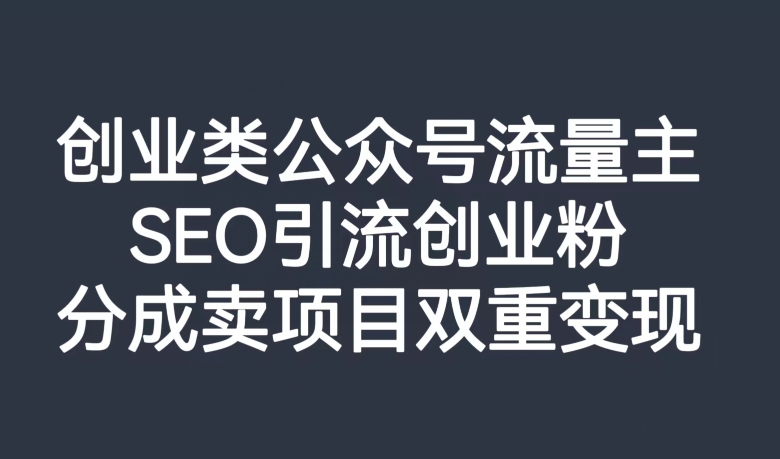 创业类公众号流量主，SEO引流创业粉，分成卖项目双重变现【揭秘】-温暖资源库
