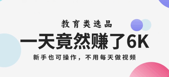 一天竟然赚了6000多，教育类选品，新手也可操作，更不用每天做短视频【揭秘】-温暖资源库