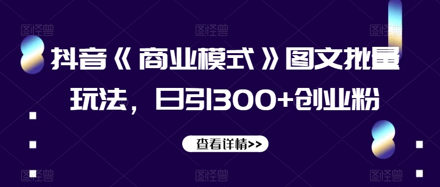 抖音《商业模式》图文批量玩法，日引300+创业粉【揭秘】-温暖资源库