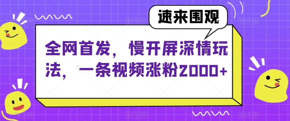全网首发，慢开屏深情玩法，一条视频涨粉2000+【揭秘】-温暖资源库