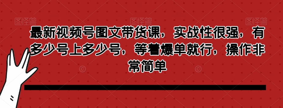 最新视频号图文带货课，实战性很强，有多少号上多少号，等着爆单就行，操作非常简单-温暖资源库