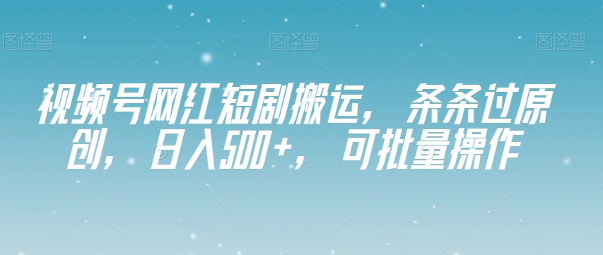 视频号网红短剧搬运，条条过原创，日入500+，可批量操作【揭秘】-温暖资源库