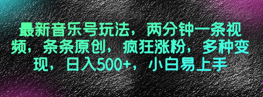 最新音乐号玩法，两分钟一条视频，条条原创，疯狂涨粉，多种变现，日入500+，小白易上手【揭秘】-温暖资源库