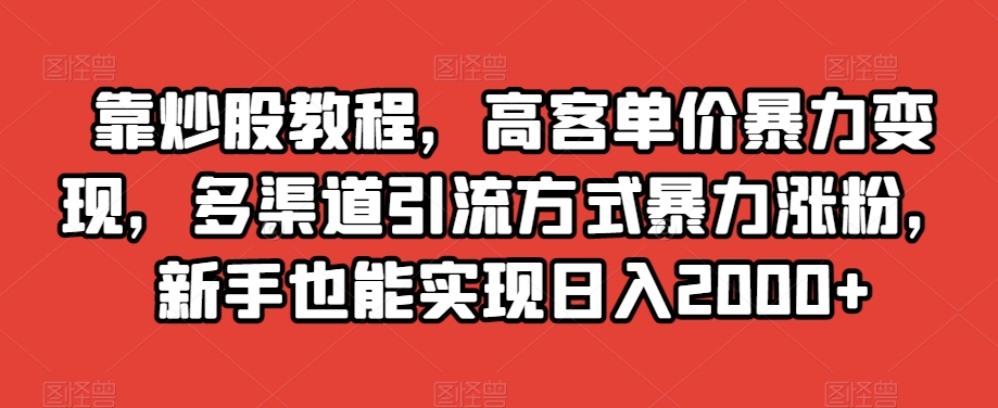 靠炒股教程，高客单价暴力变现，多渠道引流方式暴力涨粉，新手也能实现日入2000+【揭秘】-温暖资源库
