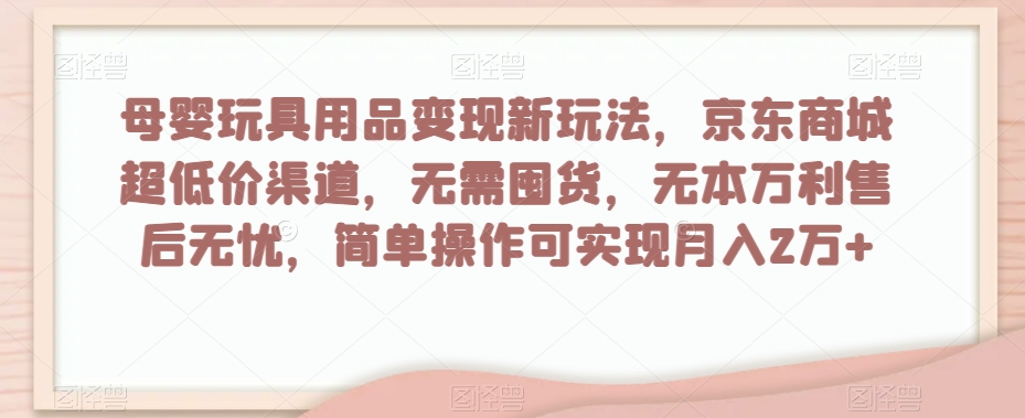 母婴玩具用品变现新玩法，京东商城超低价渠道，简单操作可实现月入2万+【揭秘】-温暖资源库