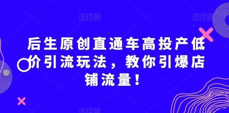 后生原创直通车高投产低价引流玩法，教你引爆店铺流量！-温暖资源库