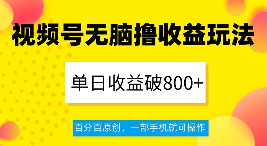 视频号无脑撸收益玩法，单日收益破800+，百分百原创，一部手机就可操作【揭秘】-温暖资源库