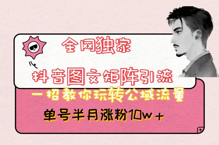 全网独家抖音图文矩阵引流，一招教你玩转公域流量，单号半月涨粉10w+【揭秘】-温暖资源库